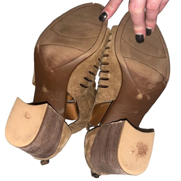 Franco Sarto Women’s Brown Block Heel Sandal Size 7 Peep Toe Braided Zip Up - Picture 10 of 10